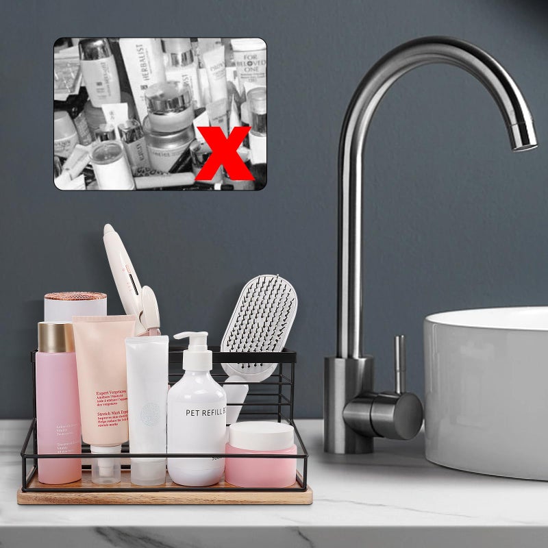 Siyzda Hair Tool Organizer  Movable Hair Dryer Holder  Hair Styling Tools Organizer Storage for Vanity  Black Bathroom Counter Organizer  Bathroom Trays for Hair Toiletry  Makeup (Wooden Base) - Image 5
